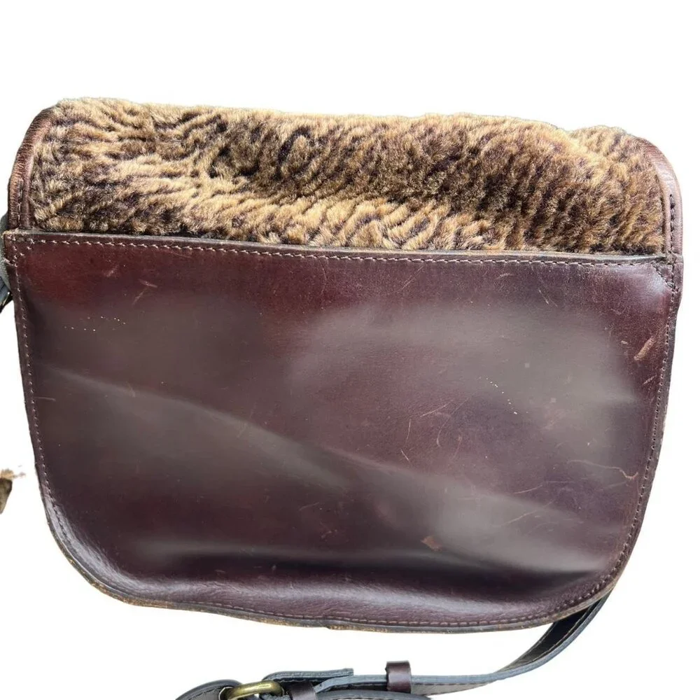 Patricia Nash Salerno Shearling Fur Saddle Crossbody Bag‎ Chocolate Brown Boho